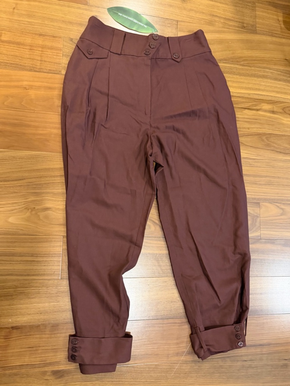 Farm Rio High-Waist Pleated Brown Women's Trousers Size M NWT - Picture 4 of 12